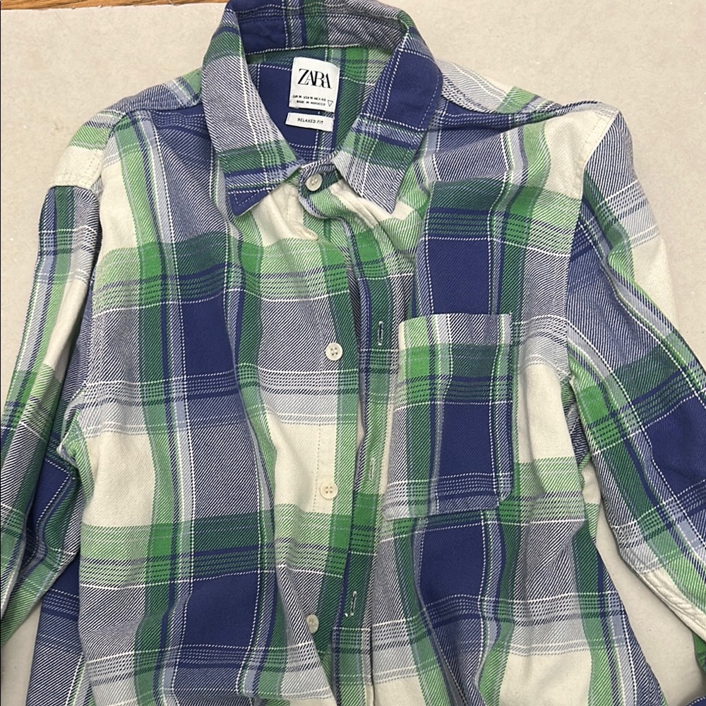 Zara Green and Blue Button Down Shirt Casual Fit